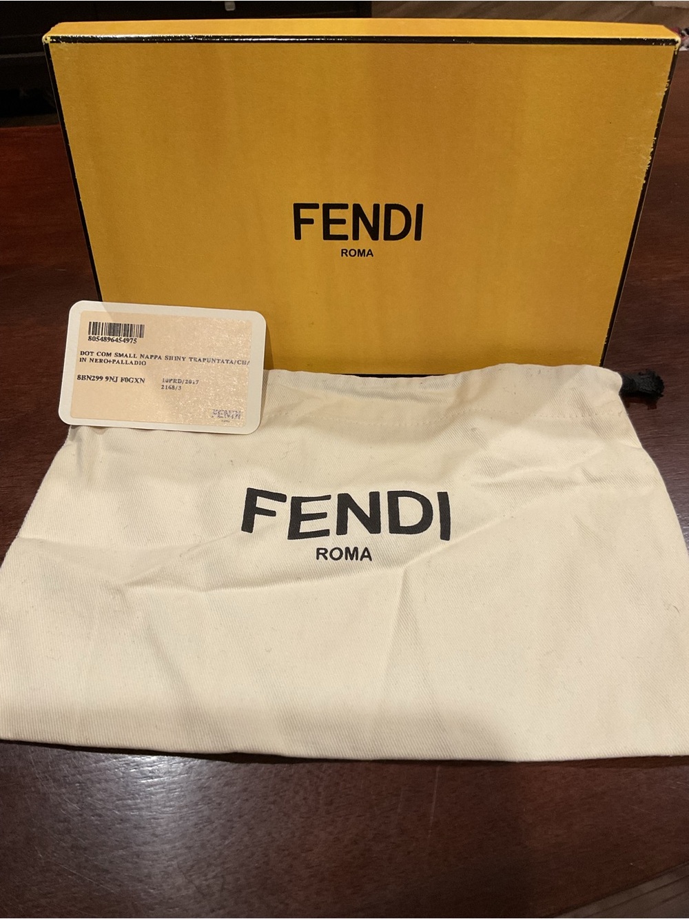 Fendi Cream Dust Bag with Yellow Box and Black Logo